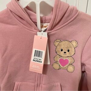 NWT Girls Love Pink 4T Jogger Set Outfit Teddy Bear Heart Valentine Gift Novelty